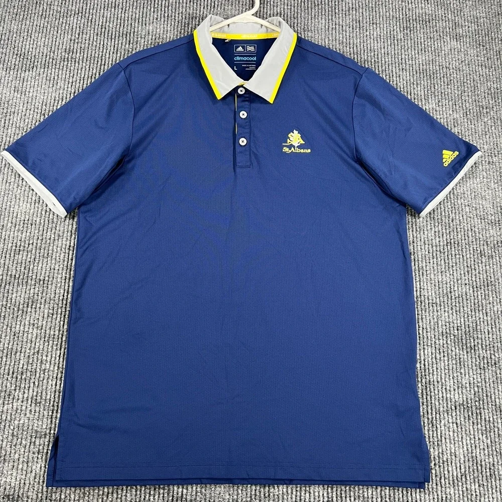 Adidas Polo Shirt Mens Large Blue Short Sleeve Performance Climacool‎ Golf